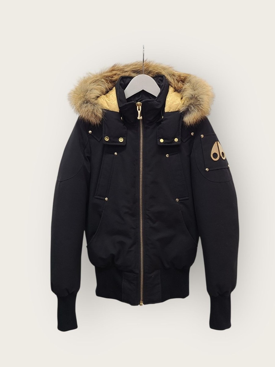 Moose Knuckles Black Gold Fox Fur Ballistic Bomber Padding Jumper