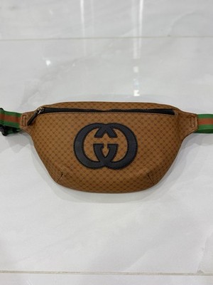 Gucci X Dapper Dan Brown Micro GG Leather Logo Belt Bag
