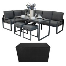 Jardí Aluminium Corner Sofa Set With Black Rattan Storage Box - Anthracite Grey
