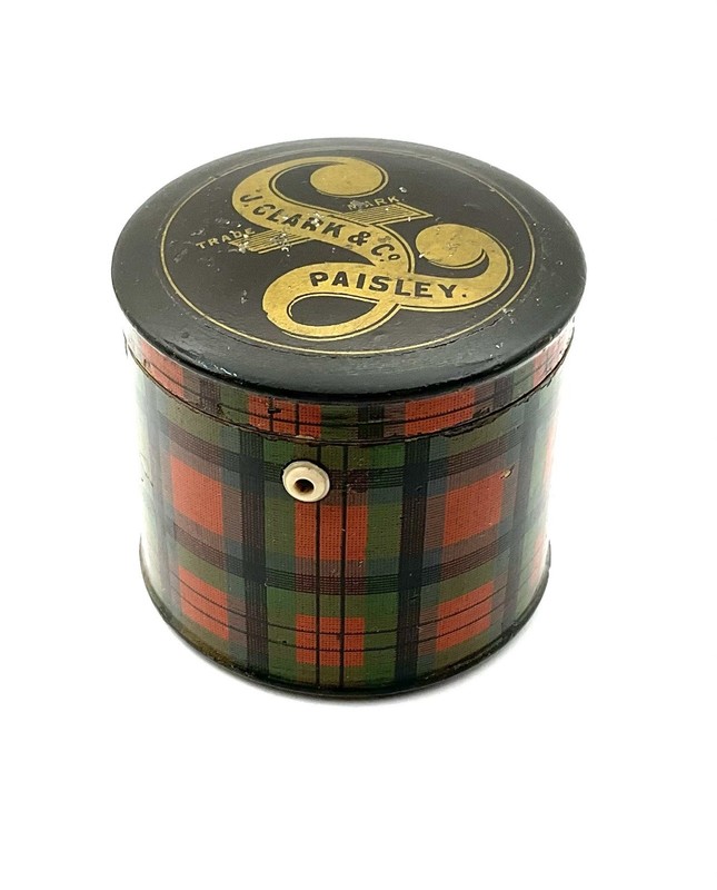 Antique Red & Green Plaid  Tartanware  Round Thread Holder Mc Duff