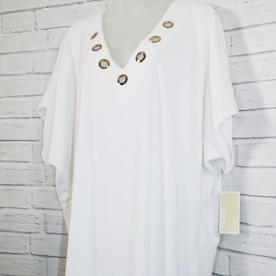 Michael Kors Mujer Terry Tela Ojal Túnica Natación Encubrimiento Blanco Talla XS/S $98 Foto 4 de 4