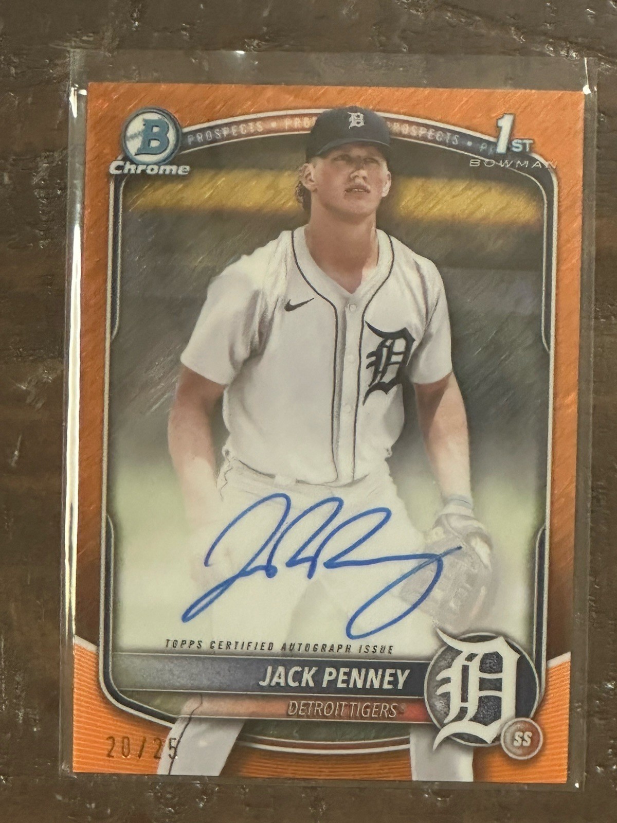 2025 Bowman Jack Penney /25 ORANGE Shimmer Auto REFRACTOR 1st Chrome Prospects
