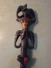 Hand Carved Wooden Elephant Shoe Horn Vintage Long Handle African Safari Art 21"