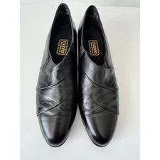 Munro American Women's Black Leather Shoes Size 9.5 SS Slip-On Comfort Heels