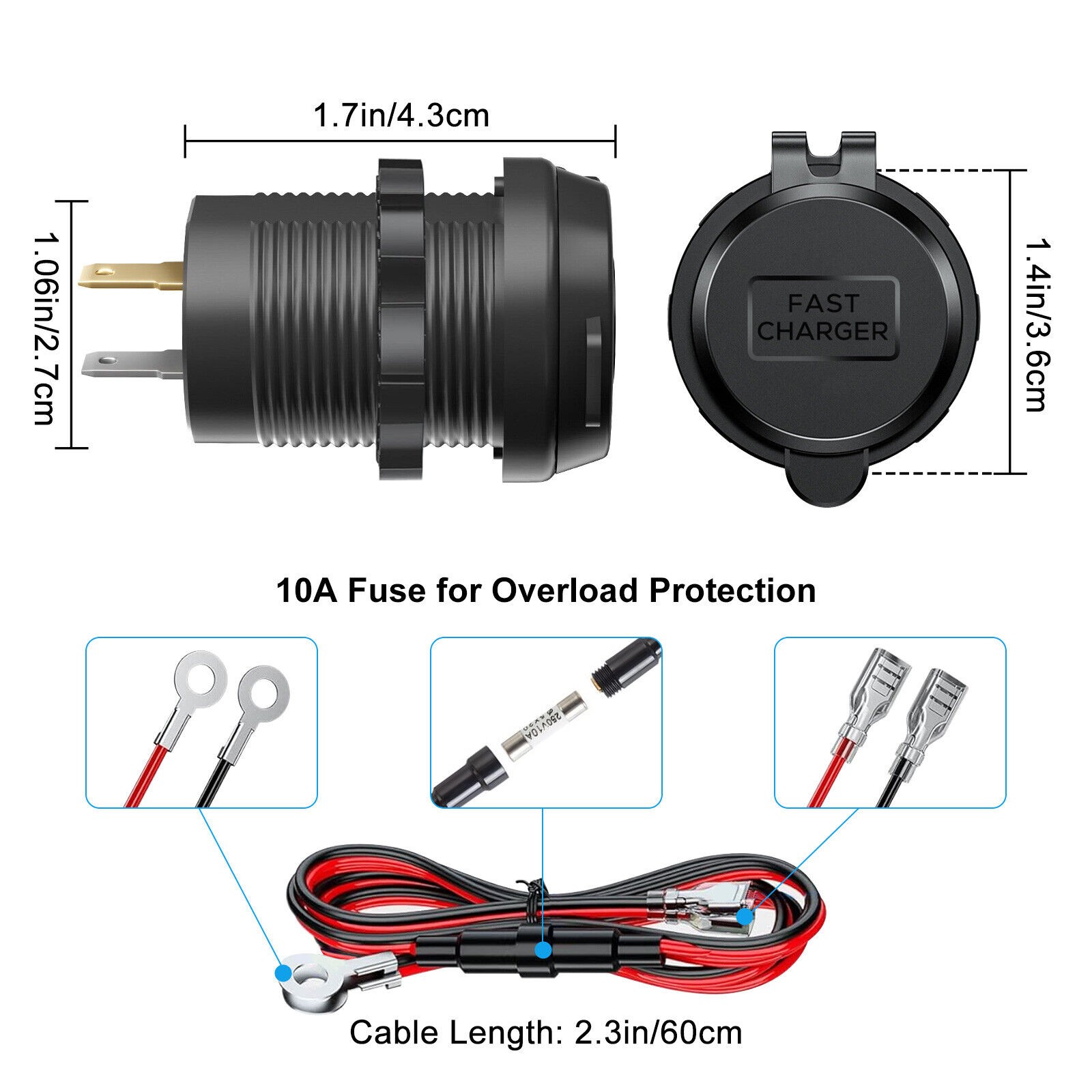 1Pack Dual PD+QC 3.0 USB Port Car Cigarette Lighter Socket Plug LED Indicator
