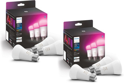 Philips Hue A19 Smart LED Bulbs 6-Pack - Color & White Ambiance, Voice Control