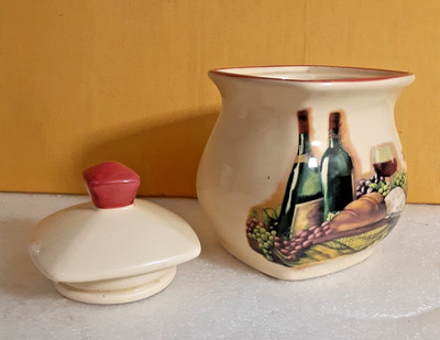 Canister/Cookie Jar of Italian Bread & Wine on a Summers Day