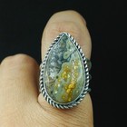 925 Sterling Silver Natural Jasper Pear Gemstone Ring, Ring Size-7 US