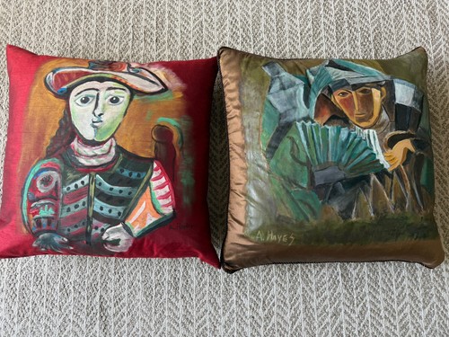  Hand Painted Silk Pillows (Two) 