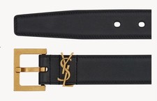 YSL Belt Black Cassandre Belt with square buckle in smooth leather Women 95cm 