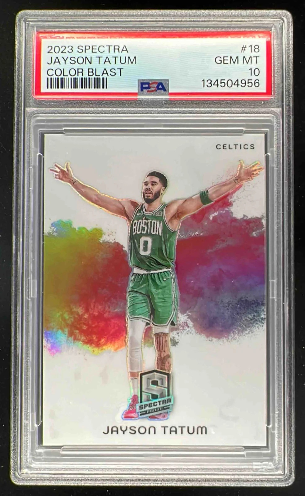 2023-24 Panini Spectra Color Blast SSP #18 Jayson Tatum PSA 10