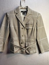 Plaid Fitted Button Blazer With Belt Size Zero Casual Preppy