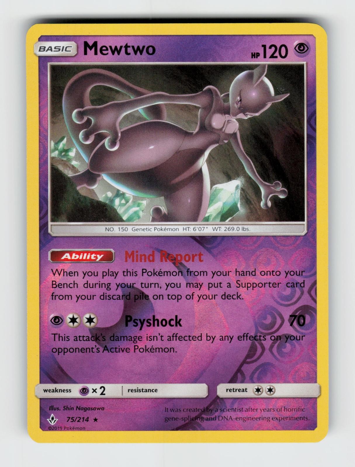 Mewtwo 75/214 Reverse Holo Rare Unbroken Bonds Pokemon 2019 Lightly Played