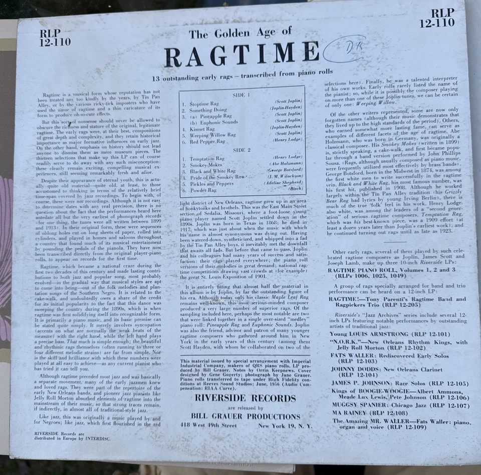 Vinyl 12” Music JAZZ The Golden Age Of Ragtime Riverside RLP - Image 2 of 4