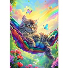 GDYEEH DIY 5D Hammock Cat Diamond Art Kits, Round Full 12x16 inches, UCGD414