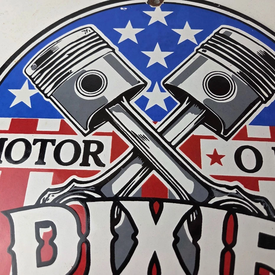 Vintage Dixie Motor Oil Sign - American Flags Gas Pump Service Porcelain Sign - Image 2 of 4