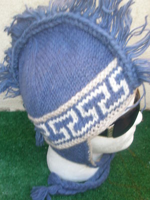 Bonnet Tricoté Main Indien Péruvien - Laine Pure - Taille Adulte - Neuf Avec étiquettes