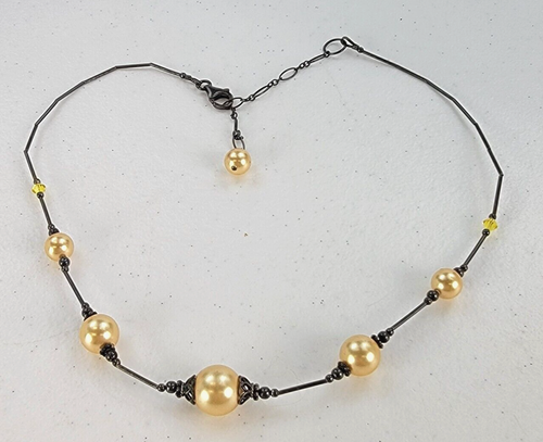 Golden Yellow Pearl Sterling Silver Necklace 18 Inches  11.9 mm 9.9 mm 7.9 mm - Picture 1 of 12