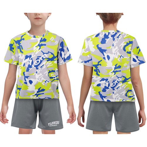 Kids Boys Short Sleeve Camouflage Print Top with Shorts for Soccer Basketball - Picture 7 of 24