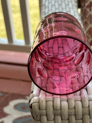 Fenton? Vintage 1940’s Handmade Cranberry Coin Dot Optic Glass Tumbler 4 inch. - Picture 6 of 8