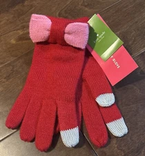 Kate Spade New York Color Block Gloves Pink Red Knit Bow Tech MSRP $48 NEW