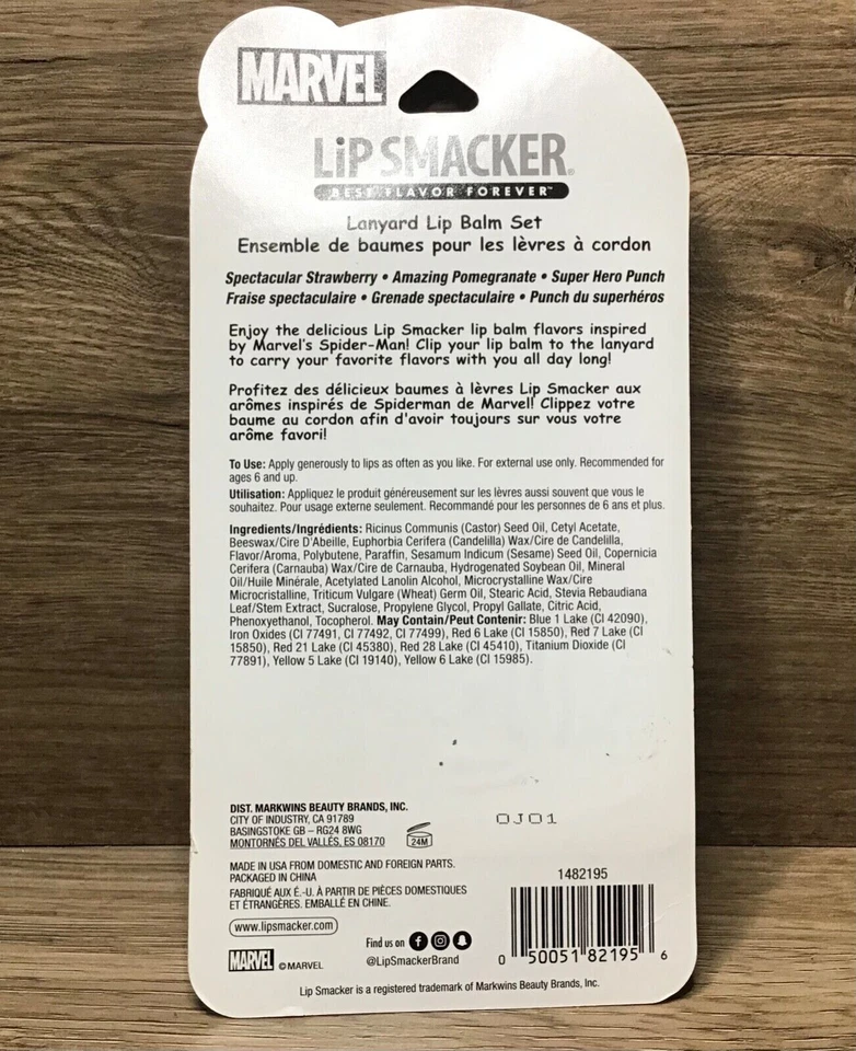 Bálsamo labial Lip Smacker Marvel Spider-Man 3 piezas con cordón a juego 0,42 oz Foto 2 de 3