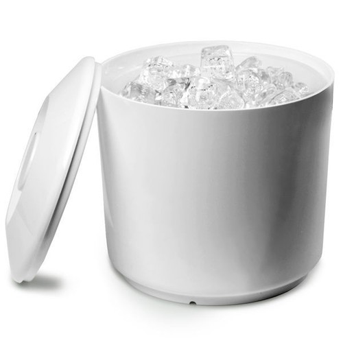 Round Ice Bucket White 6 pint Plastic Ice Cube Bucket Wine Cooler with Lid - Picture 2 of 5