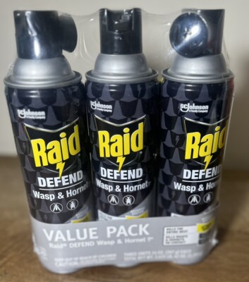 Raid Wasp & Hornet Killer Sprays Up 32,500 volts 14 OZ Value Pack! Brand New!