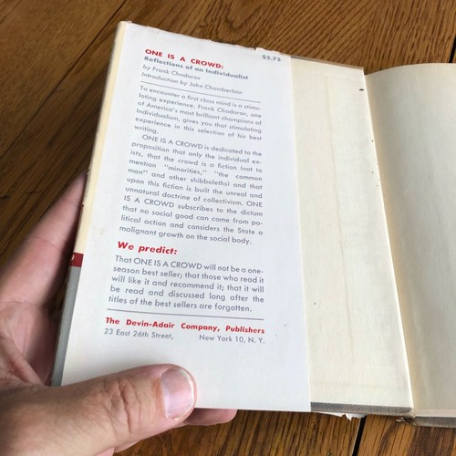 One is a Crowd: Reflections of an Individualist by Frank Chodorov HC 1952 SIGNED - Picture 7 of 21