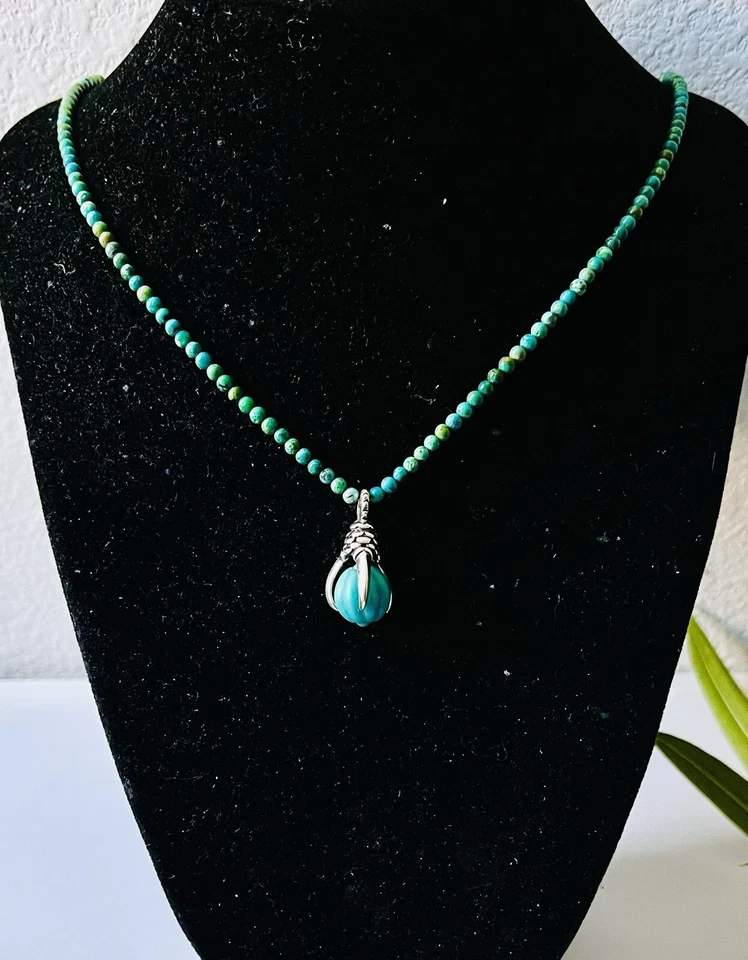 Natural Gems Turquoise Eagle Claws Tiny Beads Necklace Valuable Unique Jewelry - Image 2 of 4