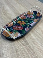 ^ Transpac Ceramic 16.75" Dol Serving Tray w/ Wicker Handles Floral Print