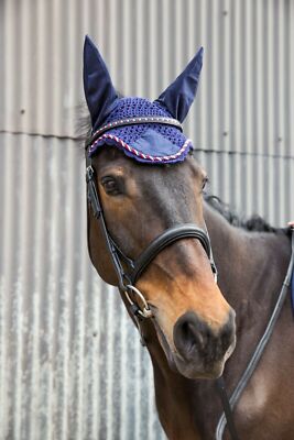Hy Equestrian Deluxe Baumwoll Fliegengitter mit Kordelbindung Navy/Schwarz/Grau Cob/Ful