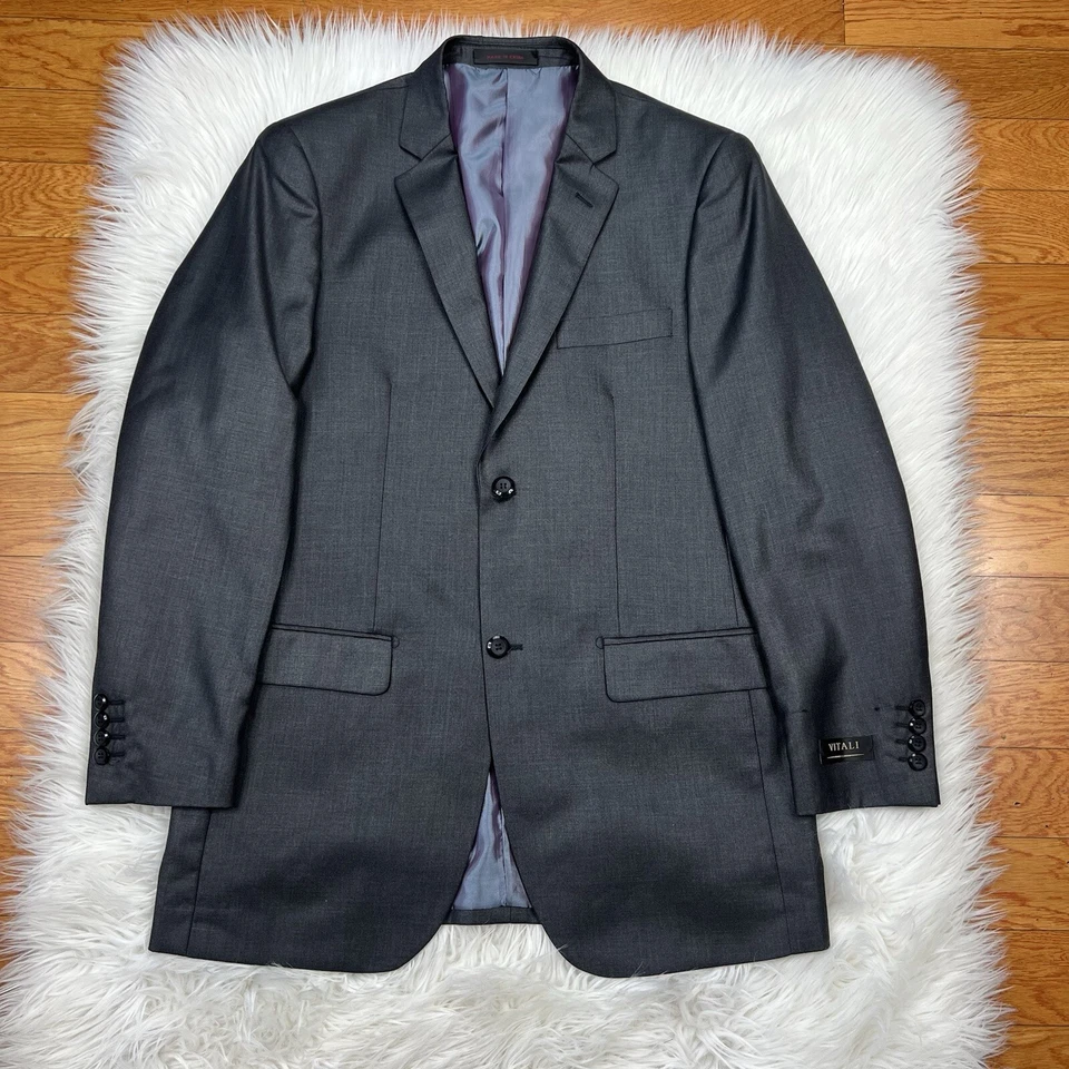 Vitali Men 3PC Suit 38R Pants 32x30 Vest Charcoal Sheen Soft Fabric Unhemmed - Image 3 of 4