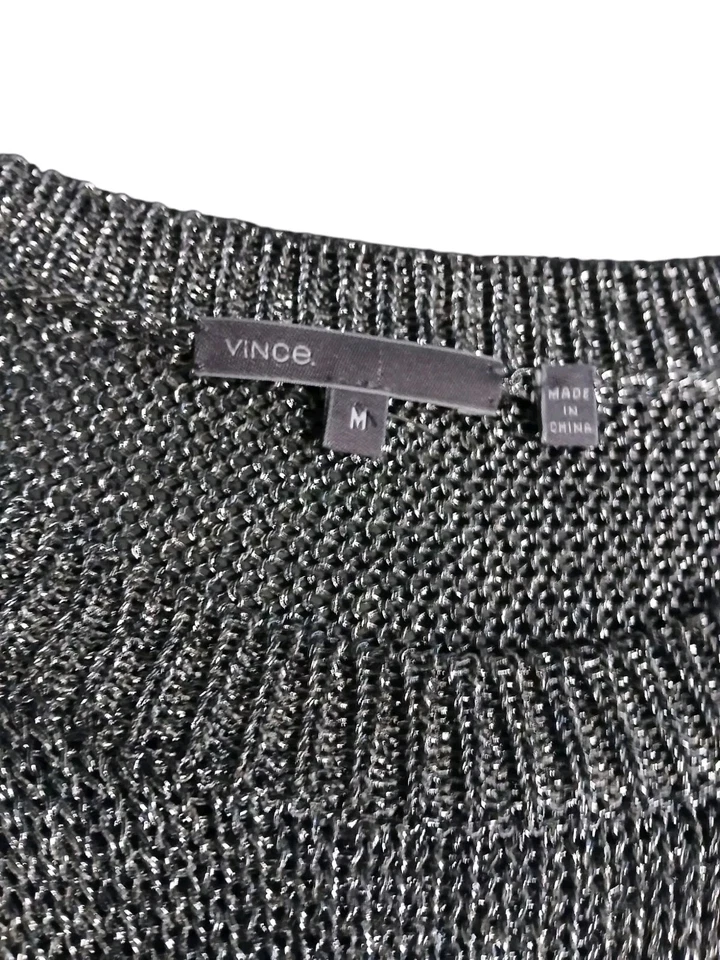 Suéter Vince Manga Corta Gris Metálico Peltre Mujer Talla Mediana Foto 3 de 4