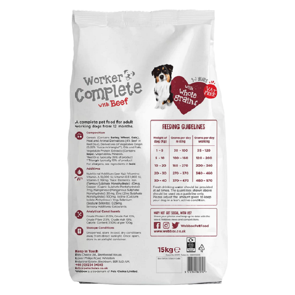 WEBBOX WORKER COMPLETE (15kg) Beef Dry Dog Food Kibble bp Active Pet vf Meal eBay