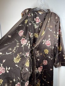 Sensara Front Tie Womens Maxi Sexy Robe Pockets Brown Floral Romantic Sz M