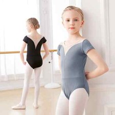 Ballet Mesh Splice Gymnastics Ballet Dance Black Short Sleeve Ballet Costumes