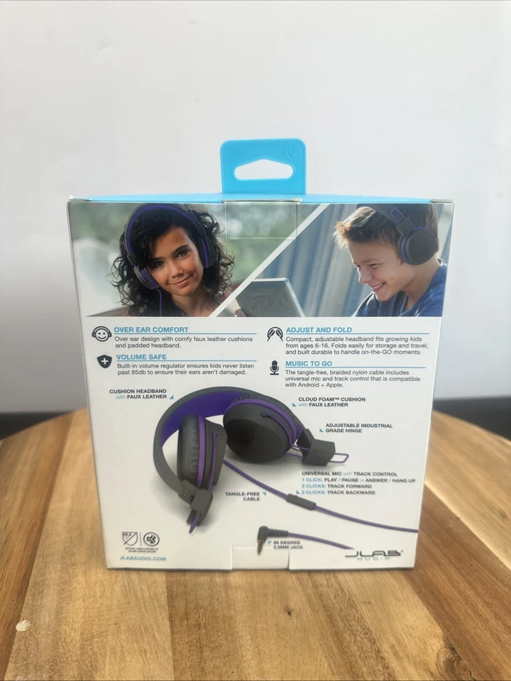 JLab Jbuddies Studio Over Ear Folding Girl kids Grey/Purple Headphones 6 Years + - Image 3 of 4
