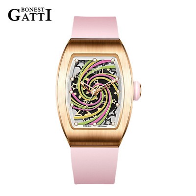 BONEST GATTI Women's Rainbow Tonneau Sapphire Crystal Automatic Mechanical Watch