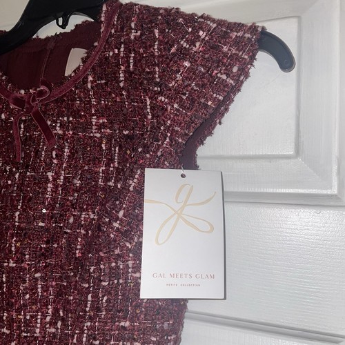 GALL MEETS GLAM Sz 00P Nell Bouncle Dream Burgundy Tweed Fit & Flare Mini Dress - Picture 3 of 18