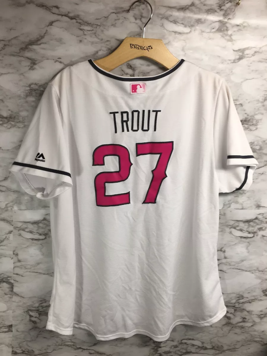 Majestic Mike Trout 27 Los Angeles Angels Women's Pink Jersey Size