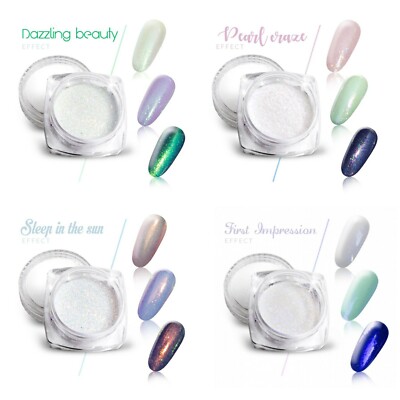 4 tlg SET! Meerjungfrau Effekt Nagelpuder Smaragd Mehrfarbig Lila Aurora Glitzer