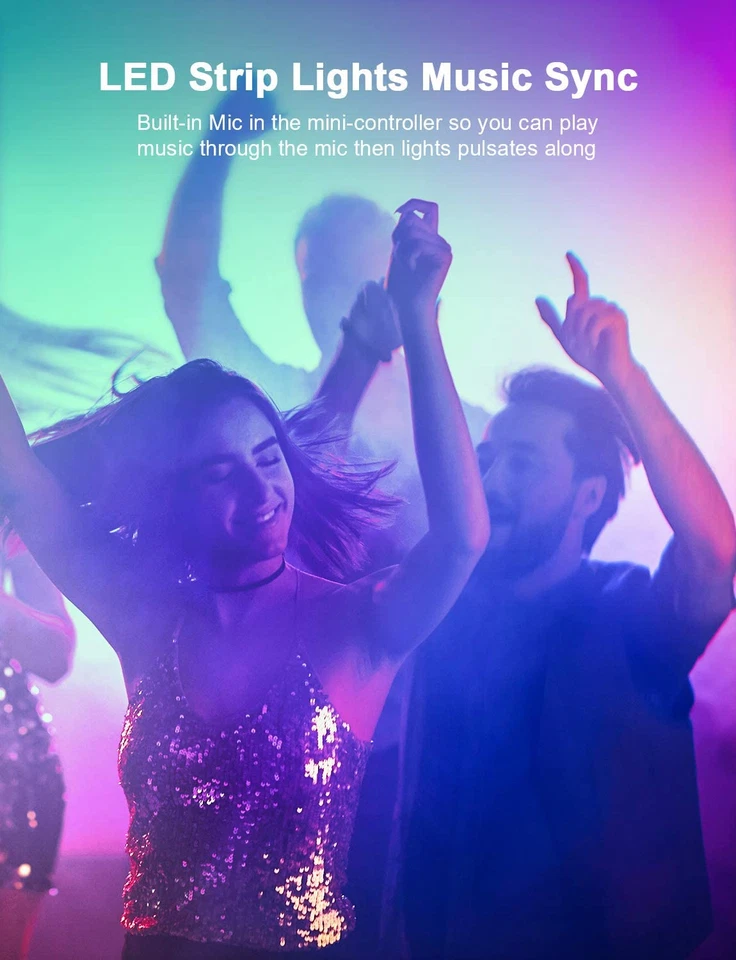 Tira de luces LED de 100 pies para dormitorio con control remoto de aplicación RGB tira LED que cambia de color Foto 4 de 4