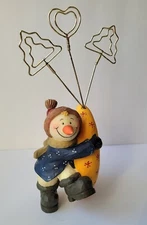 Christmas Snowman Hugging Half Moon Photo Postcard Holder Holiday Centerpiece 