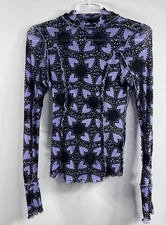 Anna Sui Free People Mesh Turtleneck Layering Top Lightweight XS Boho Black