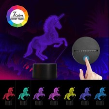 3D Unicorn Lamp 7 Colour Change LED Night Light Bedroom Desk Lamp Xmas Gift New