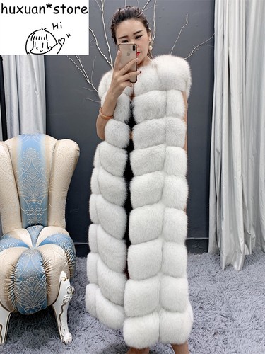 Chaleco de piel verdadera X-largo zorro piel de mujer de Alta Calidad  Natural Talla Plus Abrigo Chaqueta | eBay