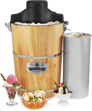 Elite Gourmet Old Fashioned 6 Quart Vintage Wood Bucket Electric Ice Cream Maker