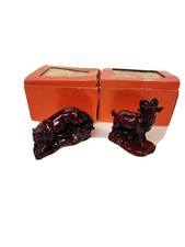 Red Tiger Sheep Figurines Set of 2 Chinese Zodiac Heavy Resin Statues Home Decor