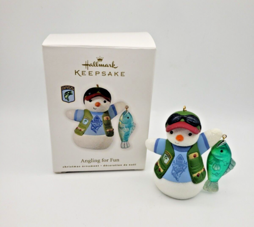 Hallmark Keepsake Ornament 2010 Angling for Fun Snowman Fishing Bass Pro New! - Picture 1 of 7